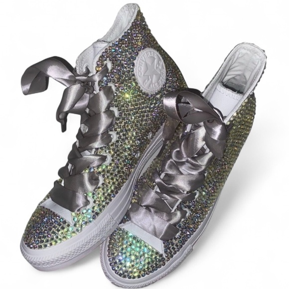 Vitrail Moonstone Crystal High Top Converse Sizes 5-14 New With Ribbon Laces - Picture 3 of 15
